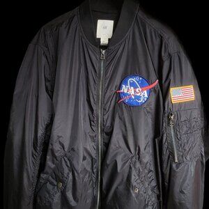 H&M NASA Logo & American Flag Nylon Bomber Jacket